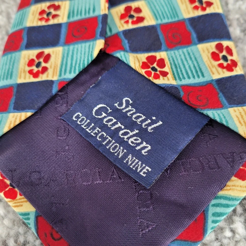 J Garcia Mens Silk Tie Snail Garden Collection Nine Abstract Floral‎ Geometric